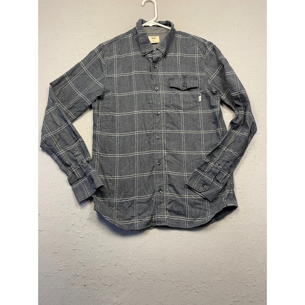 Vans Button Down Shirt Herringbone Cotton Gray Plaid Small Mens